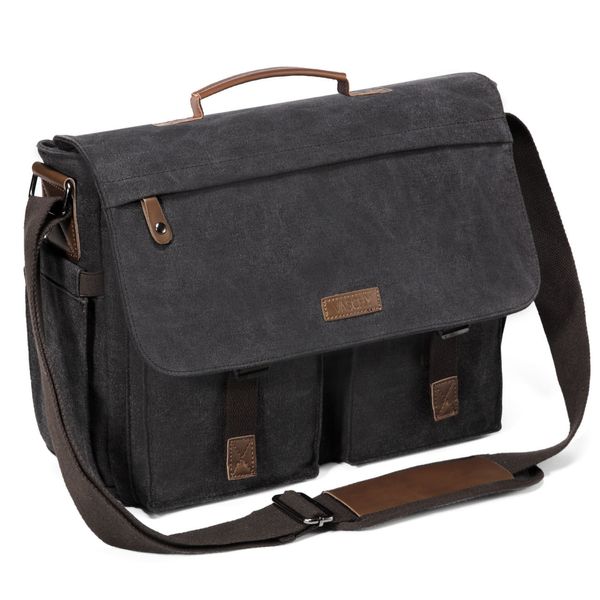 Mallettes VASCHY Vintage Water Resistant Canvas Briefcase 14 Inch Laptop Messenger Bag for Men 230506