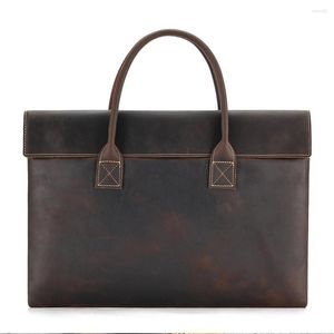 Aktetassen Vintage A4 Brown Crazy Horse echte lederen executive 14 '' 15.6 '' Laptop Women Men Handtas Handtas Portfolio Bag M6632