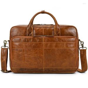 Aktetassen Vintage Zwart Bruin Koffie A4 Echt Leer 14'' Laptop Executive Dames Heren Aktetas Handtas Portfolio Messenger Bag M3319