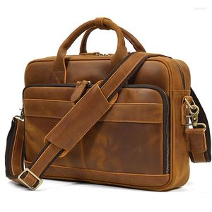 Maletines Vintage Negro Marrón Café A4 Cuero Genuino 14 '' Laptop Oficina Ejecutiva Mujeres Hombres Maletín Cartera Bolsa de Mensajero