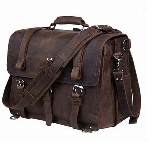 Misportels Vintage Crazy Horse Geuthesine Leather Men Business Sac de commerce grand mâle 156 