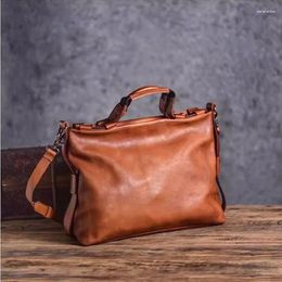 Aktetassen Vintage Designer Echt leer Heren Messenger Bag Casual Hoge kwaliteit Zacht echt koeienhuid Outdoor Reizen Werkschouder