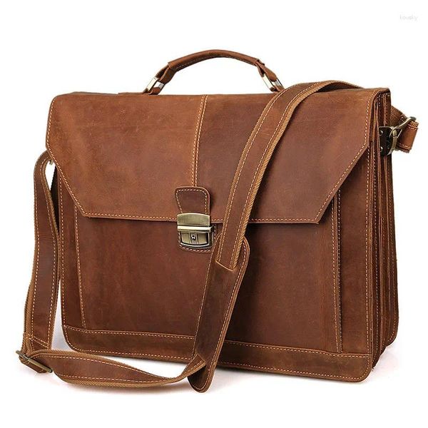 Porte-documents Vintage hommes véritable mallette en cuir 16 pouces grand sac à main d'affaires sacs de messager pour ordinateur portable de vache naturelle