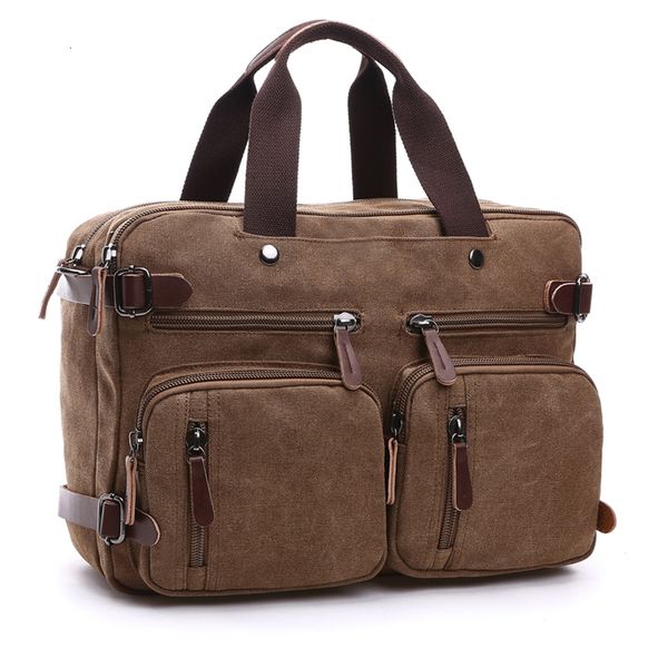 Maletines Vintage Hombres Bolso de lona Maletín de cuero Maleta de viaje Messenger Hombro Tote Bolso grande Casual Business Laptop Pocket 230223