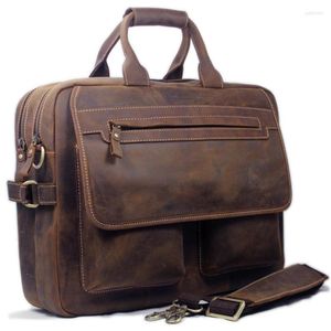 Maletines Vintage Hombres Maletín de cuero Tote Bolsa de negocios Crazy Horse Portafolio genuino Masculino 15 