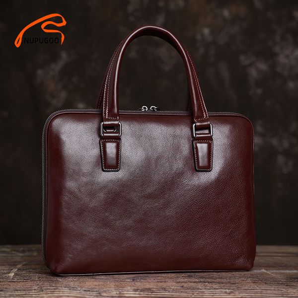 Maletines Maletín vintage para hombre Cuero genuino Bolso casual original Hombre Bolso de hombro de negocios Marrón para bolso para computadora portátil de 14 pulgadas NUPUGOO 230309