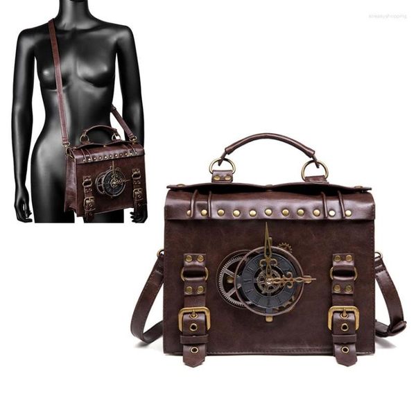 Misports Vintage Steampunk Motsp repasse douteur Sac à main pour femmes Horloge épaule portefeuille Lady Pu Leather Square Messenger côté pour les documents