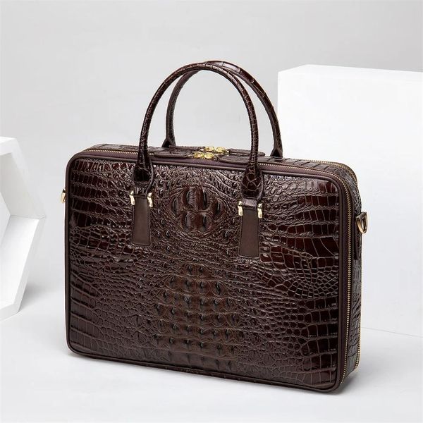 Meridores Westal Bag Men's Genuine Leather Crocodile Pattern Bag para hombres Bolso de bolso de maletín de diseñadores Bolsa portátil de 14 pulgadas