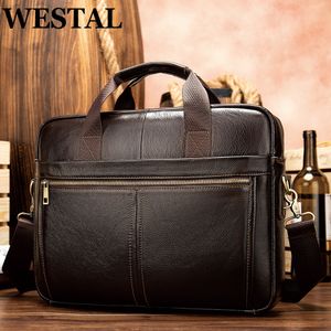 Porte-documents Westal Sac de messager pour hommes en cuir véritable 14 '' Ordinateur portable Homme Bureau Sacs d'affaires pour document 8572 230901