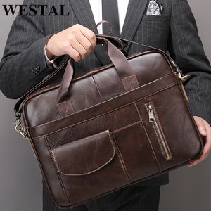 Aktetassen Westal Mens Leather Bags Man Laptop Bag voor document A4 aktetas Teens Men Men Business Portfolio Tote Messenger 230216