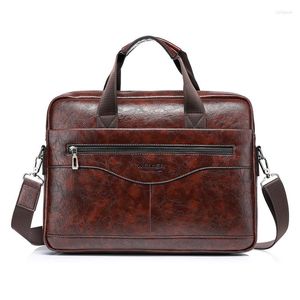 Maletines Weysfor Maletín de negocios para hombres Bolso de hombro de cuero de PU Bolso de trabajo para hombre 14 pulgadas Laptop Messenger Hombre Bolsa Masculina