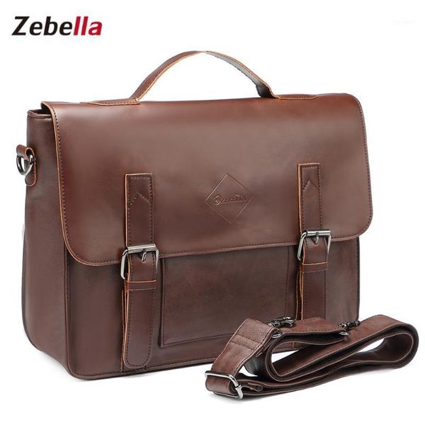 Porte-documents Zebella Vintage Hommes d'affaires Pu Cuir Marron Hommes Ordinateur portable Messenger Sacs Classique Portefeuille Document Bureau Sac 1