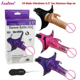 Slips Culottes 10 Mode Vibrations 8,5 "Gode Anal Vibrateur Harnais Sexuel Stap sur Dong Rabbit Sex Toys Vibrateurs pour Femmes Lesbiennes HC92004 231115