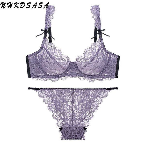 2020 ensemble de Lingerie Sexy femmes dentelle soutien-gorge et culotte Super mince jarretière Push Up grande taille sous-vêtements transparents 85E 95D L2304