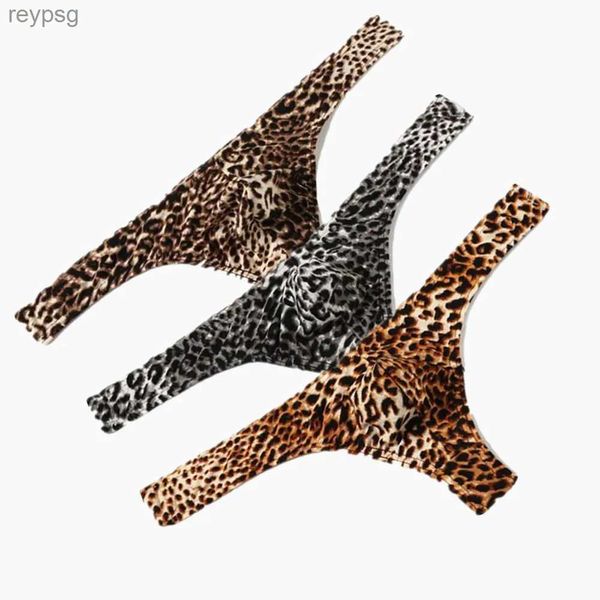 Calzoncillos Bragas Marca Bolsa para hombre Bikini Ropa interior Leopardo Impreso Bulge Tanga Hombres Tallas grandes M-3XL Tanga Sexy Homme Low Rise Calzoncillos masculinos YQ240215