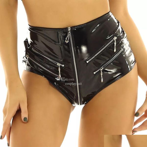 Calzoncillos Bragas Brillante PVC Patente Calzoncillos Sexy Para Mujer Pantalones cortos de cintura alta Sha Bragas Drop Entrega Ropa Ropa interior DHBLB