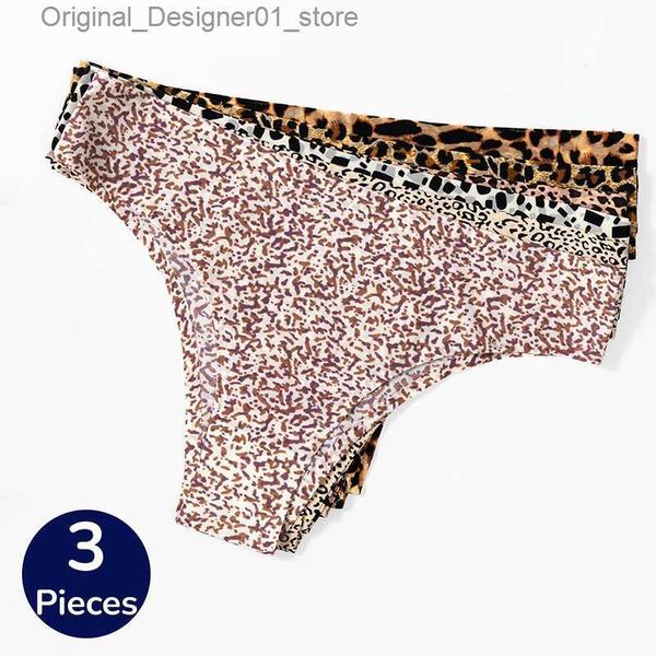 Calzoncillos Bragas BZEL 3 Unids / set Bragas de Mujer Moda Leopardo Bikini Tangas Sexy Ropa Interior Sin Costuras Seda Satén Lencería Deportes Fitness G-Strings Q240126