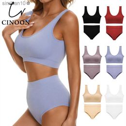 Calzoncillos Bragas CINOON Sexy Seamless Tops Set Bragas de cintura alta Mujeres Ropa interior inalámbrica Traje Sujetadores acolchados suaves Conjunto Sin espalda Bralette Lencería L230518