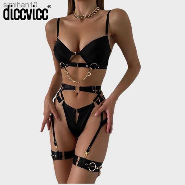 Slip Culotte Diccvicc Femmes Sensuelle Lingerie Gothique Soutien-Gorge Jarretelles String Fantaisie Femme Sexy Sous-Vêtements avec Chaîne De Luxe Ensembles Exotiques Tenue Érotique L230518