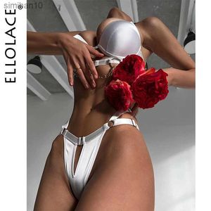 Slip Culotte Ellolace Crotchless Sexy Lingerie Luxe Push Up Soutien-Gorge Fantaisie Sous-Vêtements Ensemble Non Censuré Femmes 2 Pièce Blanc Intime Bilizna Outfit L230518
