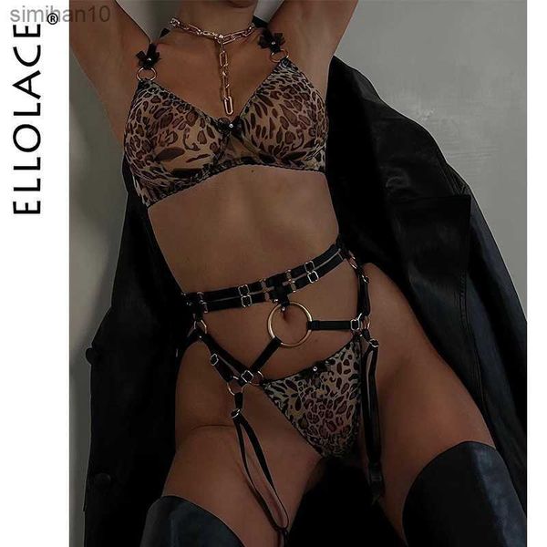 Slips Culottes Ellolace Erotique Léopard Lingerie Sexy Fantaisie Sous-Vêtements Soutien-Gorge Transparent Costumes Porno 5 Pièces Sensuelles Intimes De Luxe Dentelle Ensembles De Culottes L230518