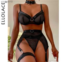 Slips Slipje Ellolace Vierdelige set Erotische lingerie Transparante bh-set Push-up See Through Lace Langerie Mesh Naadloos Ondergoed Kousenbanden L230518