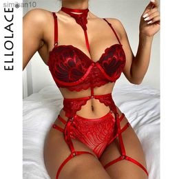 Slip Culotte Ellolace Lingerie Sensuelle Femme Sous-Vêtements Rembourrés Ensemble Jarretière Femme Dentelle Push Up Bras G-String Culotte Sous-Vêtements Femmes Sexy Outfit L230518