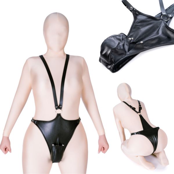Calzoncillos Bragas Fetish Leather Thong Con Cock Scrotum Bag Erótico Open Penis Pouch BDSM Bondage Hombres Cock Cage Chastity Panty SM Ropa interior sexy 220922