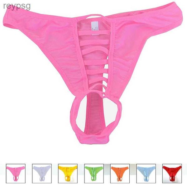 Calzoncillos Bragas caliente nuevo G String Hombres Sexy Hollow Out Ropa interior Erótica Jock Correas Pene Bolsa tanga Ropa gay Ropa interior gay suspensorio YQ240215