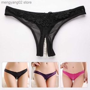 Culottes Culottes Dames Culottes En Dentelle Femmes Erotict Ouverture Entrejambe Culottes Strings G-string Lingerie Sexy Sous-Vêtements Avec Perles Massant Perle T23601