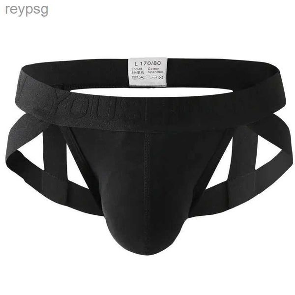 Slips culottes hommes sous-vêtements sexy tongs Jockstrap coton rosée fesses caleçons Bondage Double D bout ouvert mâle Lingerie string YQ240215