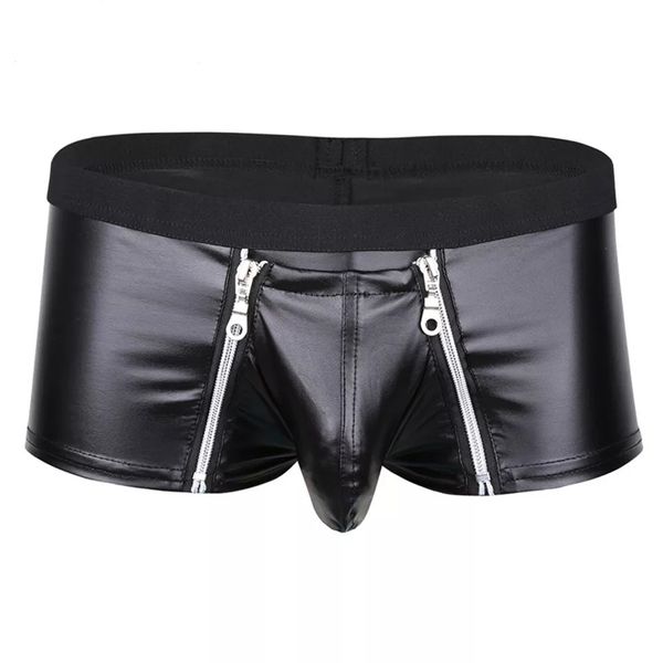 Slips Culottes Hommes Sexy En Cuir Lingerie Ouvert Entrejambe Pantalon Court Pour Le Sexe Doux Latex Fétiche Boxer Crotchless Sous-Vêtements Bulge Poche Sexi 230825