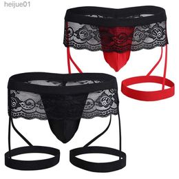 Slips culottes hommes Sexy Sissy dentelle sous-vêtements string sac amélioré hommes athlète ceinture solide taille basse Tanga Hombre grande taille sous-vêtements perlés C24325