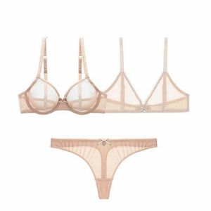 Slips culottes Ningsige sexy nouveau fil gratuit 2 soutiens-gorge + tongs 3 pièces fil transparent sans doublure 32BC-38BCD ensemble de soutien-gorge à nœud L2304