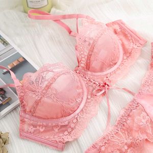 Briess Panties Pink Ultra-Thin Lace Bra and Panty sets for women Plus Size Underfrouss Push Up Transparent Underwear Sexy Lingerie A B C D E Cup L2304