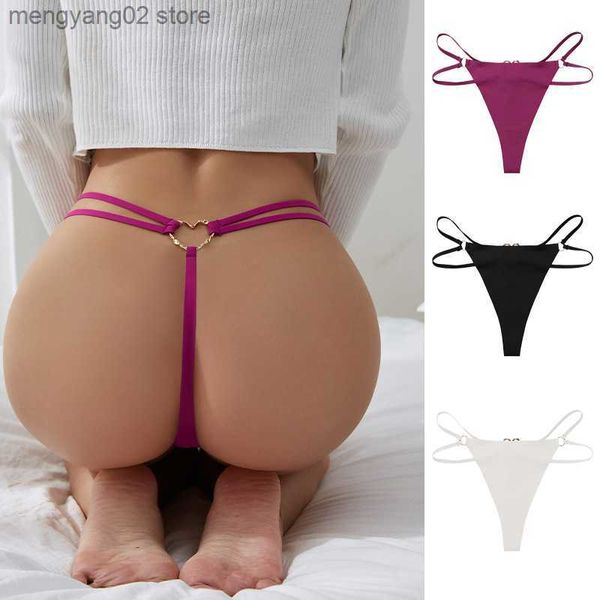 Calzoncillos Bragas Sin costura Seda de hielo Tanga de mujer Ropa interior de doble lazo sexy Hebilla de amor Pantalones cortos inferiores de algodón puro Cómoda Ropa interior de gran tamaño T23601