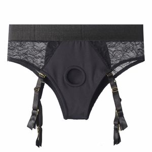 Slips Slipje Sexy Slips Kanten Backless Harnas Ondergoed Met Kousenband Draagbare broeken voor dames Heren Stellen Open Penisgat Riem op slipje 230830