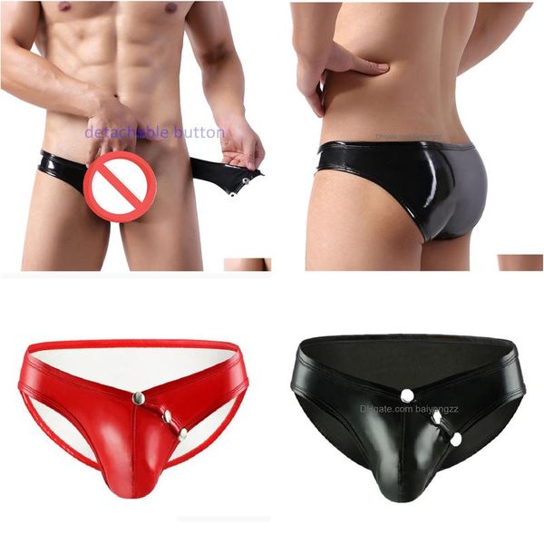 Calzoncillos Bragas Lencería sexy Para hombre Pvc Calzoncillos de cuero brillante Ropa interior Negro Colores rojos Ropa de entrega Dheis