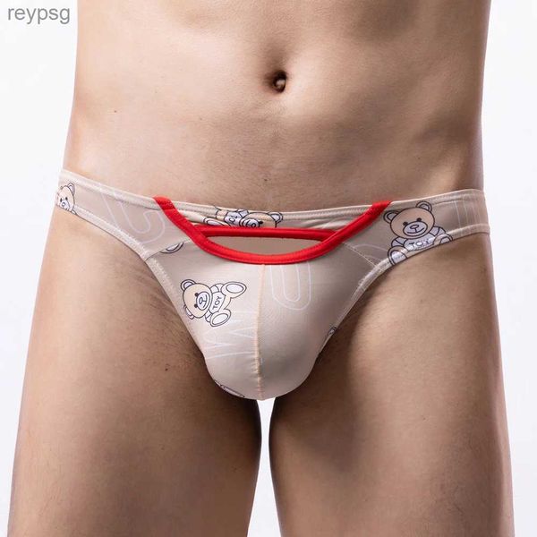 Slips Culottes Sexy Hommes Imprimé T-Back String Ouvert Fesses G-string Bikini Sous-Vêtements Taille Basse Peni Grande Poche U Scrotum Convexe YQ240215