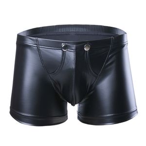 Slip slipjes sexy heren lage taille faux lederen boksers shorts drukknop met uitpitje pouch mannen lingerie slanke cut ondergoed ondergoed 230307