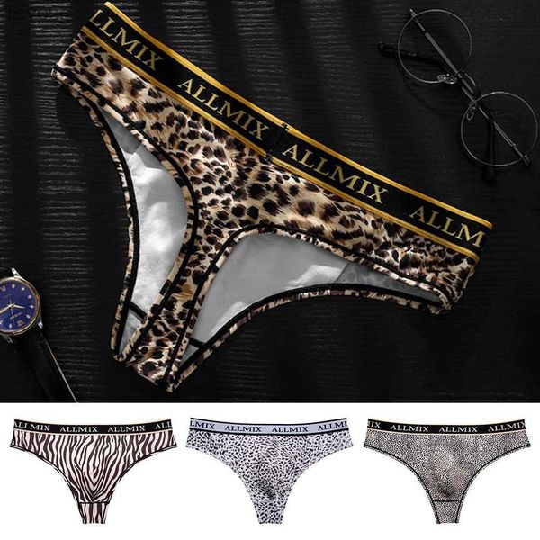 Slips culottes Sexy hommes tongs lettres imprimé léopard sous-vêtements en string Lingerie taille basse sport Fitness mâle caleçons YQ240215