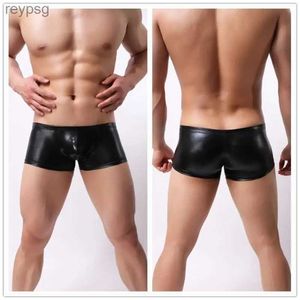 Slips Slipje Sexy Pu Lederen Ondergoed voor Mannen Lingerie Boxers Korte Simulatie Ardennen Pouch Homo Mannelijke Shorts YQ240215