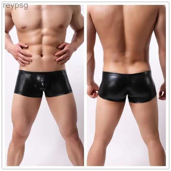 Slips culottes Sexy Pu sous-vêtements en cuir pour hommes Lingerie boxeurs brève Simulation renflement poche Gay mâle Shorts YQ240215
