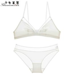 Shaonvmeiwu Super mince sous-vêtements sexy français simple triangle tasse soutien-gorge blanc ensemble sans armatures petit soutien-gorge du sein L2404