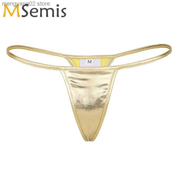 Slips Culottes Femmes Lingerie Micro G-string Tangas String Brillant Métallique PVC Cuir Bikini Slip Sous-Vêtements Sissy Hot Sexy T-back Mini Culotte T23601