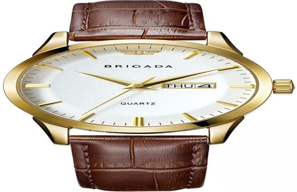 Brigada Men039s Watches Swiss Brand Classic Gold Dress Watch for Men With Date Calendar Business Quartz Casual Quartz imperrophérique2014157