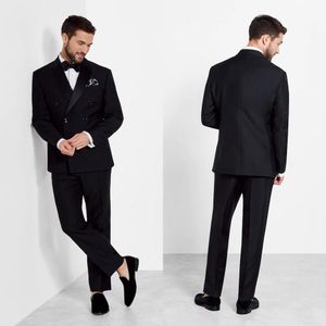 Esmoquin de boda negro brillante con doble botonadura, solapa en pico, guapo, para novio, chaquetas, chaqueta de fiesta de graduación (chaqueta + pantalones)