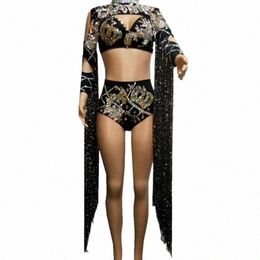 Bodys de bodys noir luxueux de luxe Black Tassel Bodys Sexy Luxury Performance Tentime Femme Party Jumps Singer Dance Stage Clothing W88O #