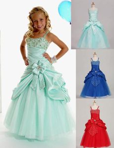 Bleu vif rouge vert taffetas bretelles perles robes de fille de fleur Girls039 robes formelles robe de concours taille personnalisée 2 4 6 8 10 12 8131834