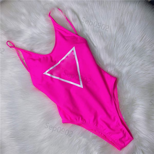 Bañador de Color brillante para mujer, Bikinis con patrón triangular de lujo, ropa de playa sin mangas a la moda, traje de baño con estampado de letras para mujer